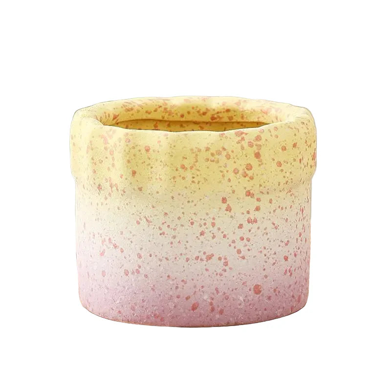 Creative Cake-Shaped Maifan Stone Terracotta Succulent Planter | Macaron Gradient Textured Breathable Drainage Hole Desk Planter for Small Greenery 