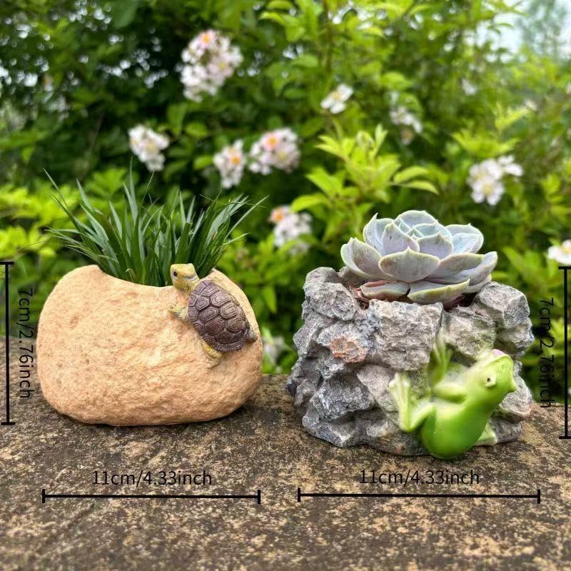 Resin Frog &amp; Turtle Succulent Planters – Courtyard Style Desktop Garden Decor for Daily Outdoor/Indoor Accent