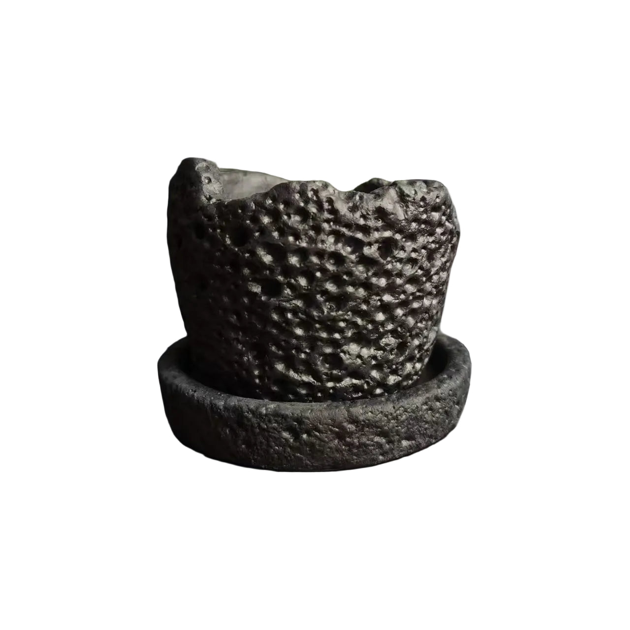 Volcanic Rock Texture DIY Concrete Planter | Handmade Rustic Style Creative Pot for Succulents/Greenery (with Drainage Tray)