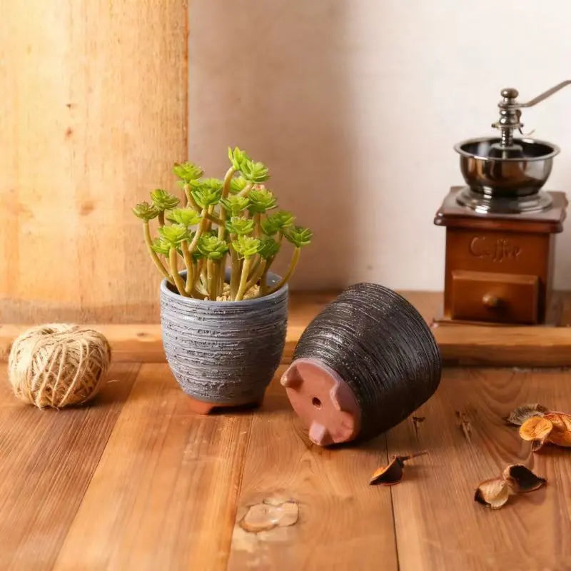 Vintage Texture Ceramic Succulent Pot Set - Creative Ins-Style Desktop Small Planter Set for Greenery 