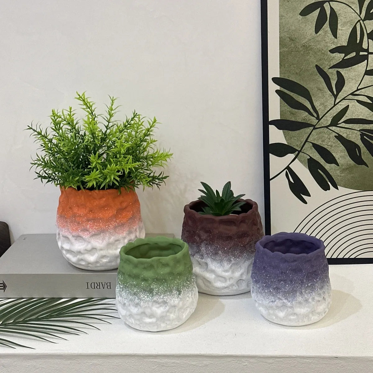 DIY Gradient Color Ceramic Planter | Unglazed Terracotta Breathable Pot with Drainage Hole &amp; Tray – Creative Home Planter for Succulents/Greenery (Multiple Colors)