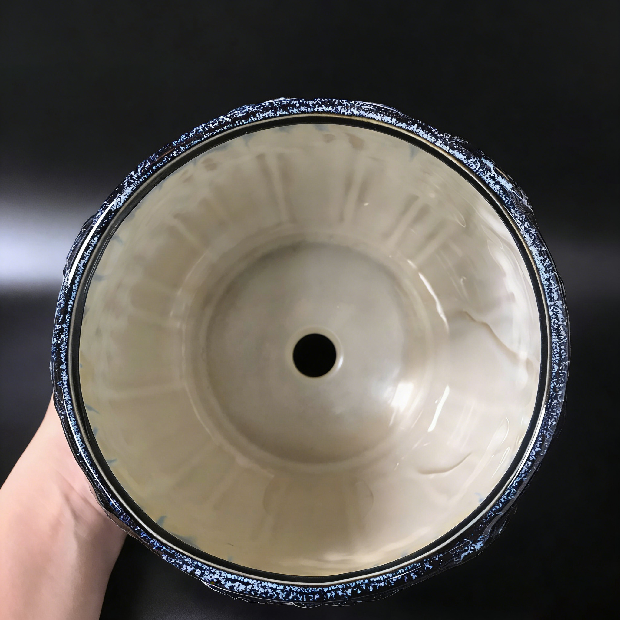 Export-Grade Dandelion Relief Kiln-Change Blue Ceramic Planter | Luxury Retro Flower Pot (For Succulents/Phalaenopsis)