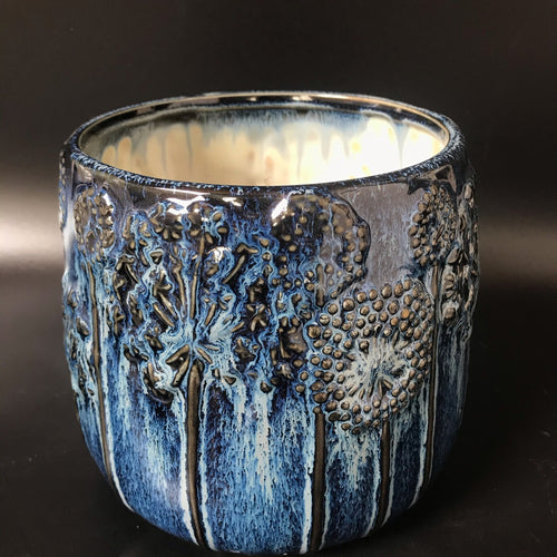 Export-Grade Dandelion Relief Kiln-Change Blue Ceramic Planter | Luxury Retro Flower Pot (For Succulents/Phalaenopsis)