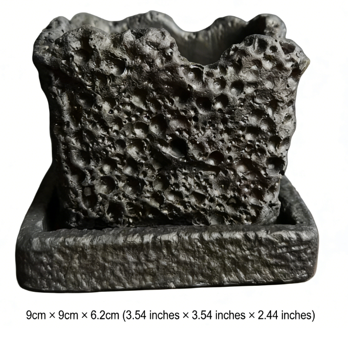 Volcanic Rock Texture DIY Concrete Planter | Handmade Rustic Style Creative Pot for Succulents/Greenery (with Drainage Tray)