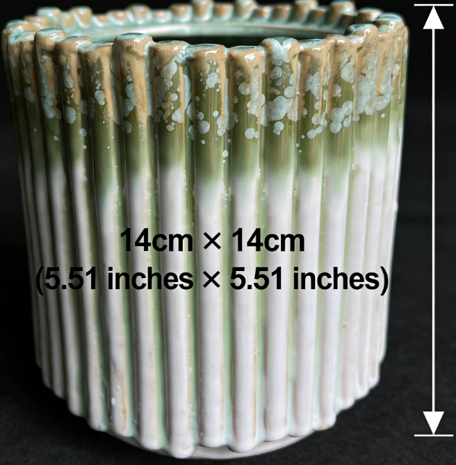 Vertical Stripe Gradient Glaze Ceramic Pot - Vintage Ruffled Edge Succulent Planter for Desktop Greenery Decoration