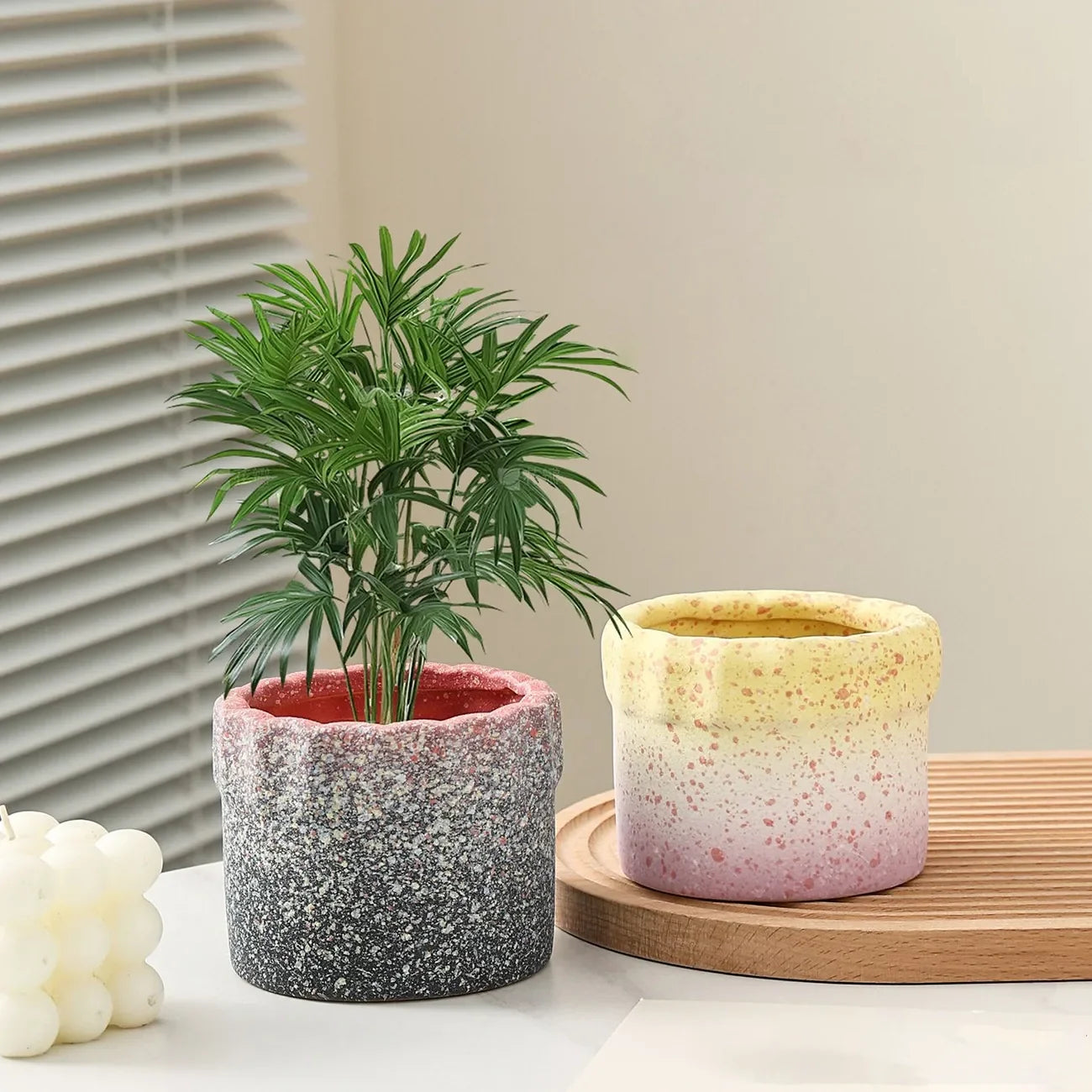 Creative Cake-Shaped Maifan Stone Terracotta Succulent Planter | Macaron Gradient Textured Breathable Drainage Hole Desk Planter for Small Greenery 